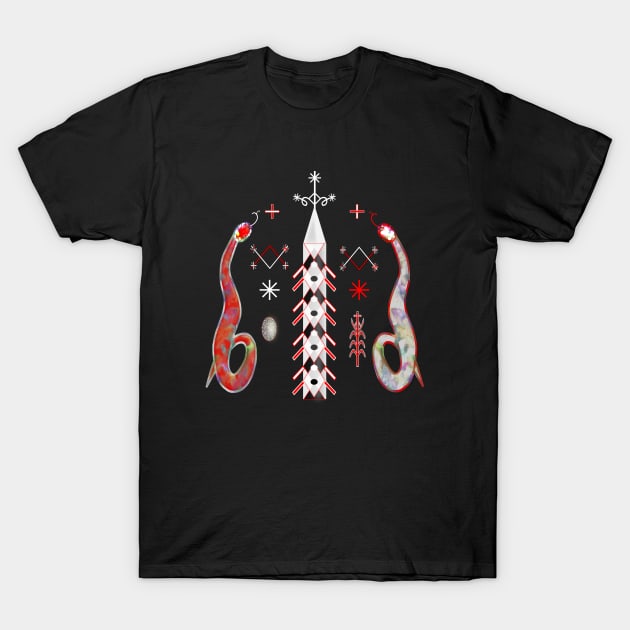 Damballah Aida Wedo Red White Serpents Voodoo Veve T-Shirt by geodesyn